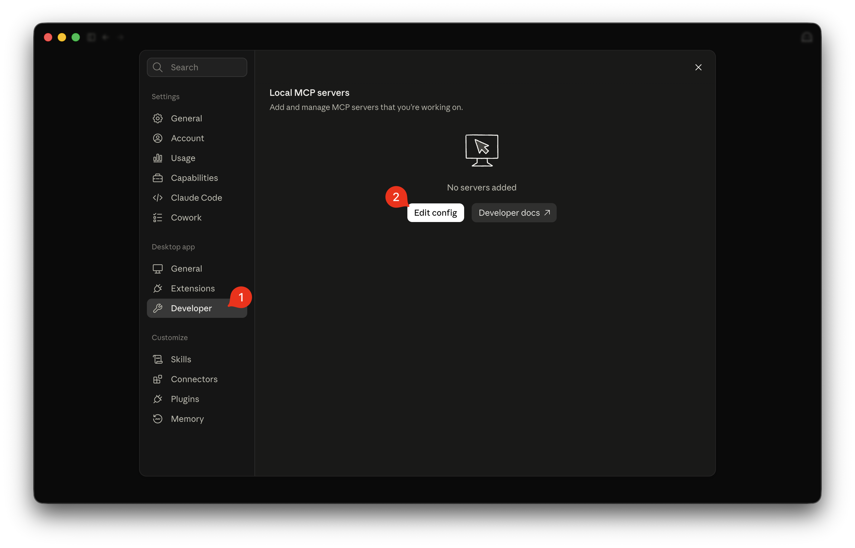 Developer settings tab with Edit Config button